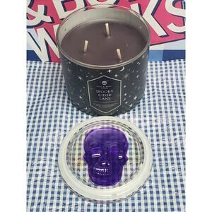 BBW Spooky Cider Lane Large 3 Wick Candle w. Skull Lid Holiday Home Fragrance